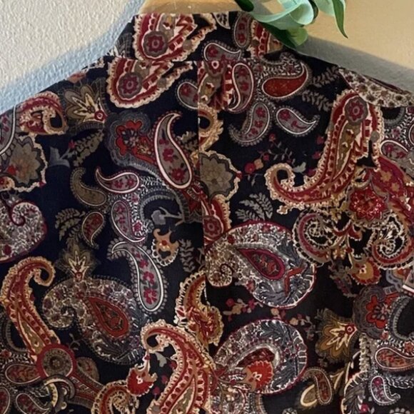 Talbots Blazer Velvet Jacket Size 10 Paisley Lined Cotton Silk Blend 1 Button - Picture 7 of 8